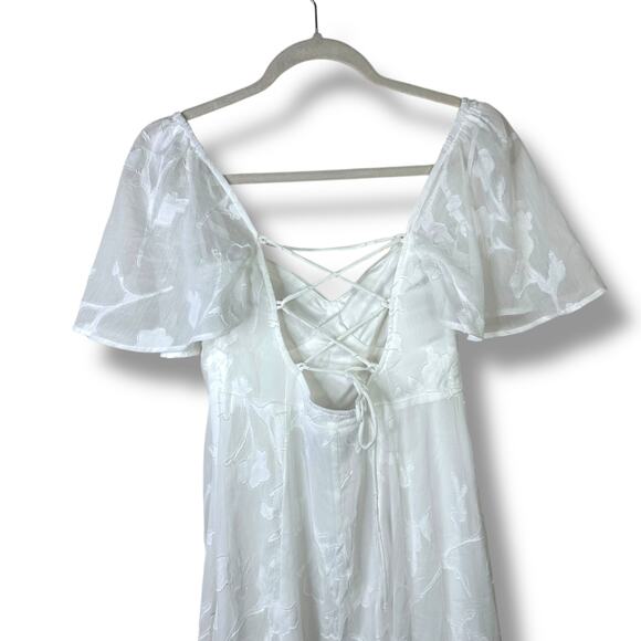 Lulus NWOT Tailor Made For You White Jacquard Lace-Up Burnout Floral Maxi Dress - Picture 10 of 11